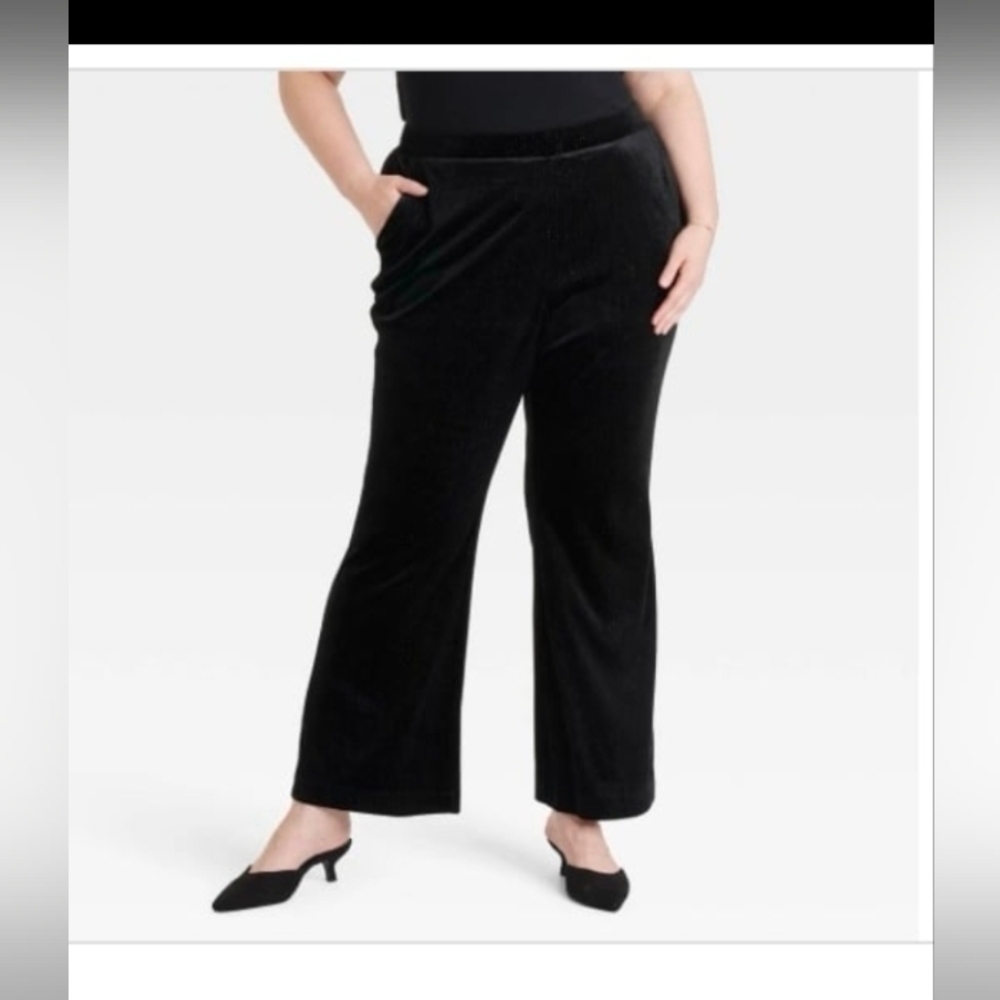 Ava & Viv High-Rise Velvet Trousers - Black Metallic Pinstripe